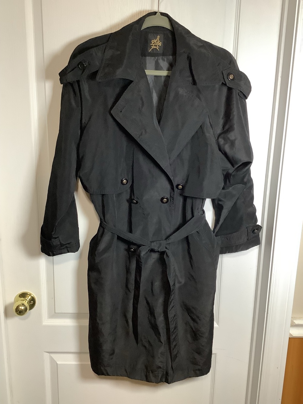 Vintage Black Women's Trench Coat Belted Wrap by Luba